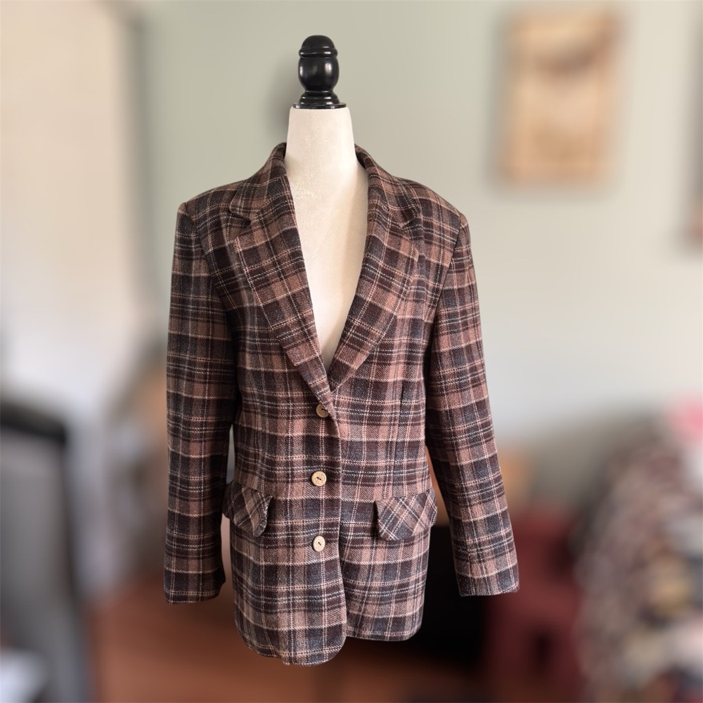 Plaid Brown Blazer for Women